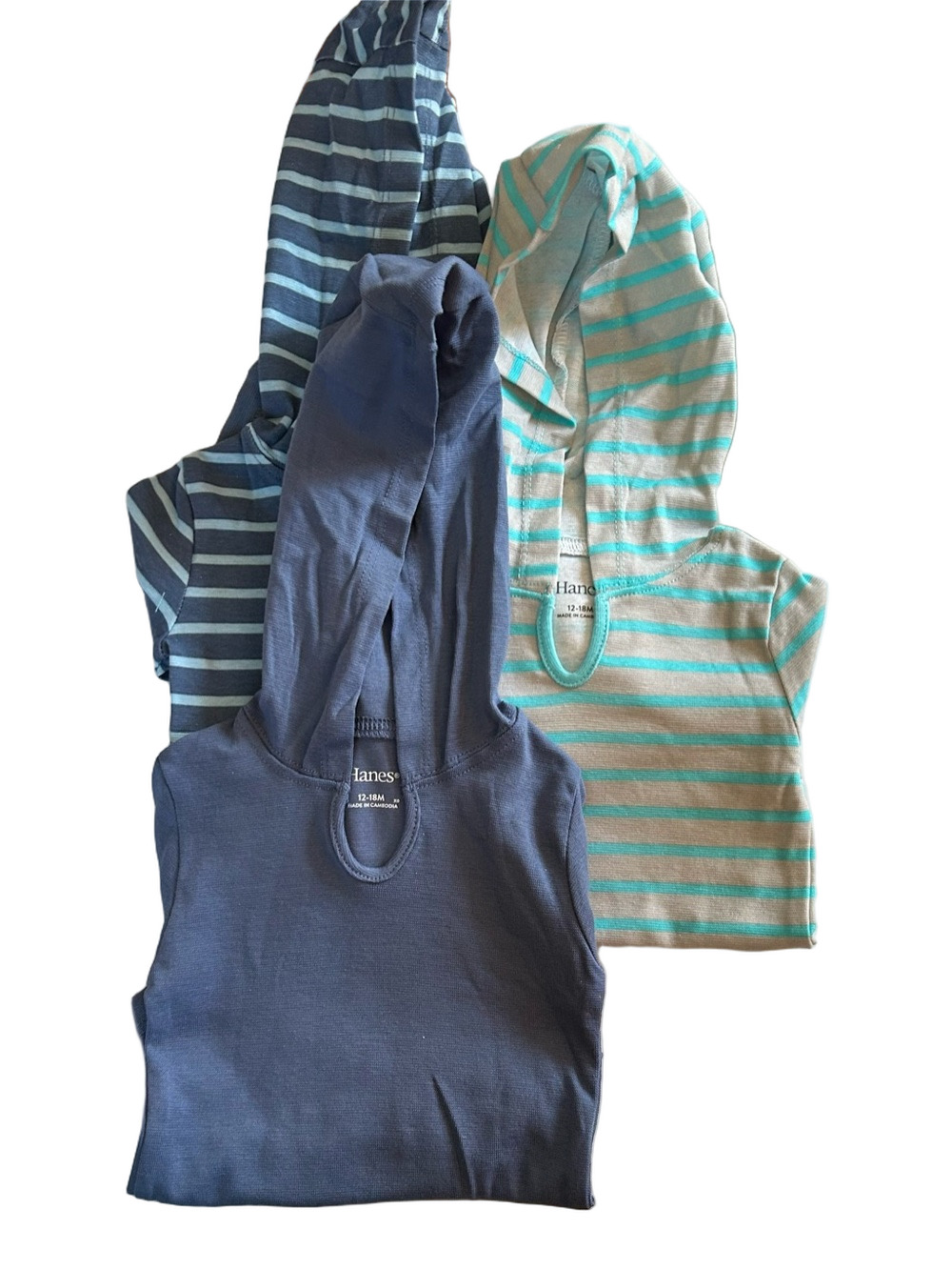 Hanes Baby’s Bodysuit Set of 3  - Navy, Teal & Light Blue Stripes